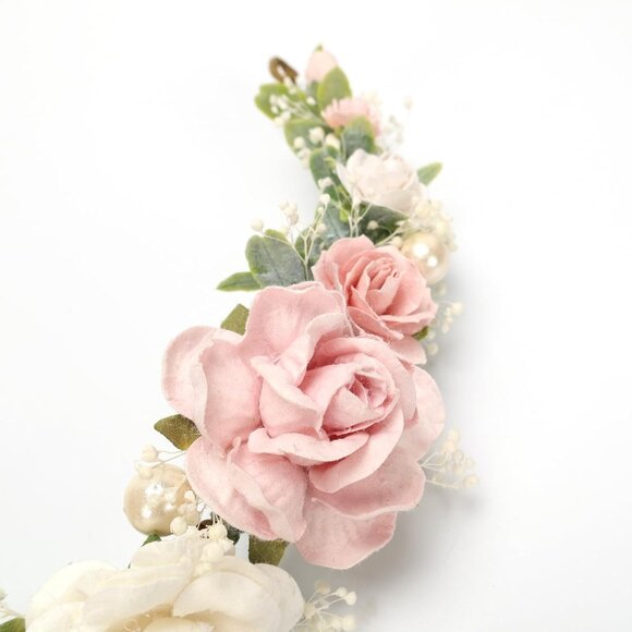 Flower Crown Hair Vine Blush Pink Floral Wedding Bridal Headpiece - Picture 6 of 7